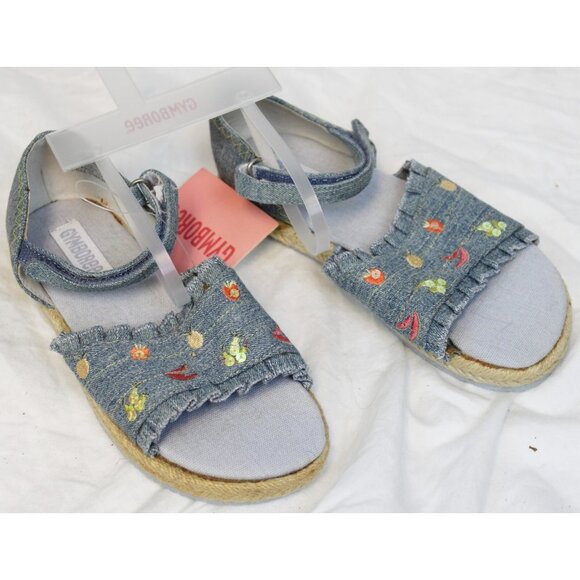 2005 Gymboree Bonjour Provence Espadrille Sandals sz 12 Denim Embroider Ruffle - Picture 1 of 10